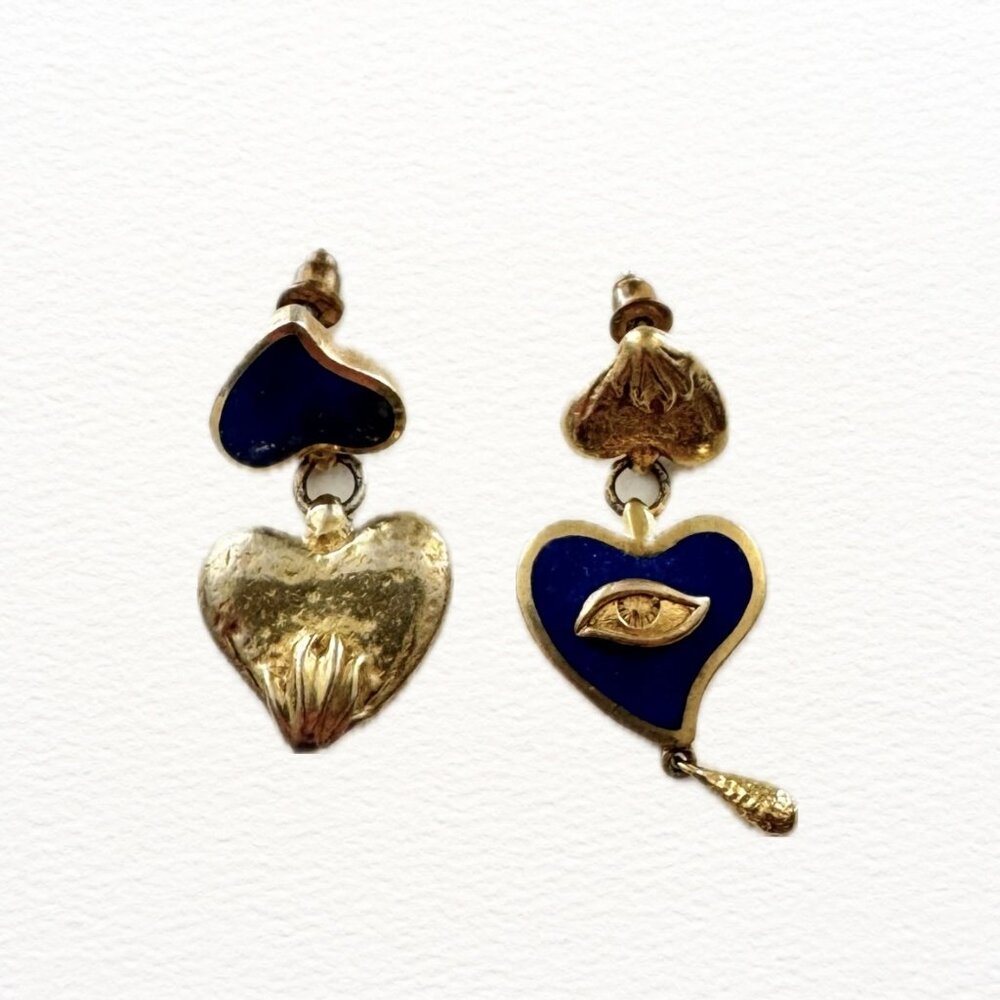 FREE SHIPPING! PAMELA LOVE - Camille Eye Earrings - 14K Gold / Lapis Blue w Box